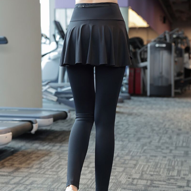Sports Yoga High Waist Hip Lift Workout Seamless Leggings for Women Fake 2pcs Fitness Tights Elastic Abdomen Solid Spring Summer