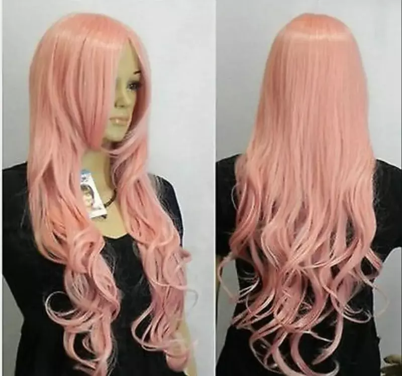 Long Pink Curly Cosplay Wig para Mulheres, Charme, Natal, Dia das Bruxas, Costume Party, Novo, Frete Grátis