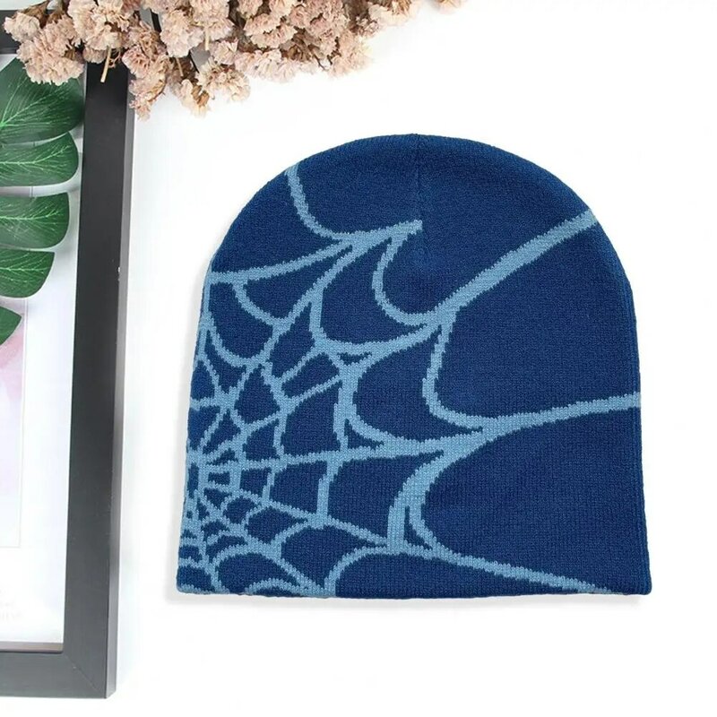 Jacquard Hat Spider Web Print Knitted Unisex Beanie Hat for Halloween Party High Elasticity Cycling Cap for Outdoor Resistance