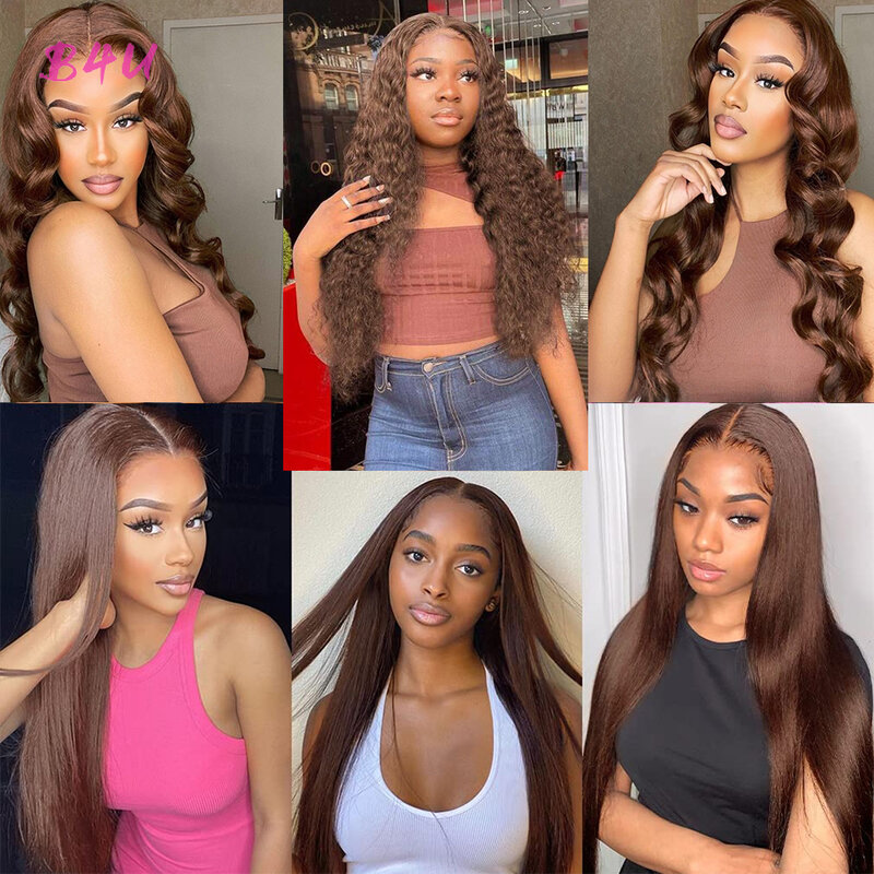 Chocolate Brown Lace Front Human Hair Wigs Straight Colored Human Hair Wig For Women Body Wave Lace Front Wig Curly Closure Wig
