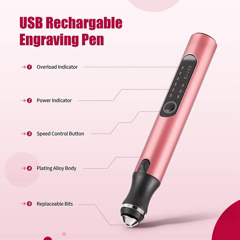 Kit penna per incisione elettrica con 35 bit, strumento per incisione USB ricaricabile con 16 modelli, incisore Cordless fai da te