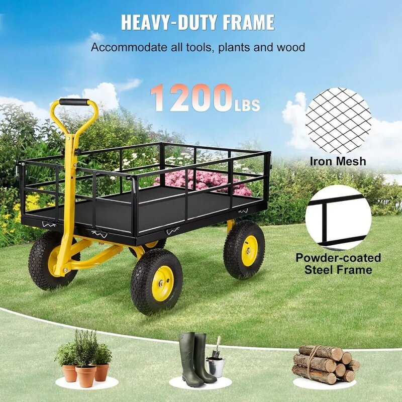 VEVOR Steel Garden Cart, Heavy Duty 900 Lbs Capacity, with Removable Mesh Sides To Convert Into Utility Metal Wagon with 180°