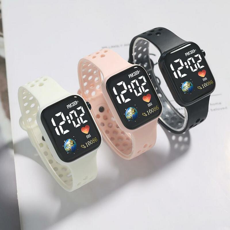 Часы детские электронные с квадратным циферблатом, водонепроницаемые светодиодные цифровые спортивные наручные часы с принтом земли для мальчиков и девочек