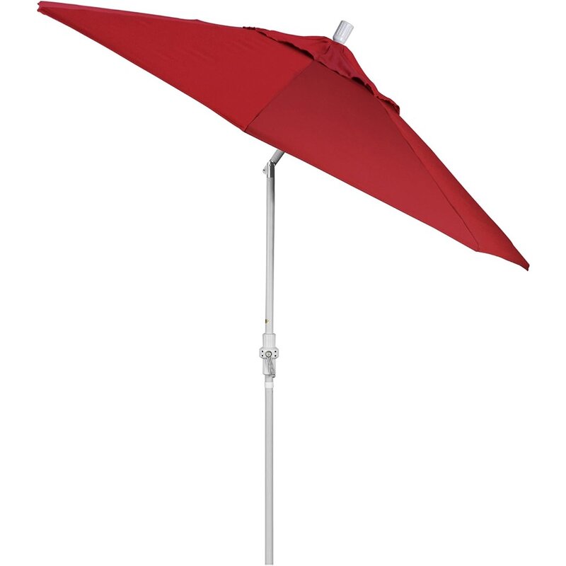 Paraguas redondo de aluminio para el mercado, sombrilla de 9 'con elevación de manivela, inclinación del cuello, poste blanco, sombrillas de Patio de olefina Azul Marino