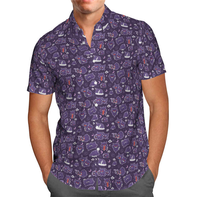 أنيمي ثلاثية الأبعاد مطبوعة شاطئ هاواي الصيف قميص قصير الأكمام قميص الشارع ارتداء المتضخم الاجتماعية قميص