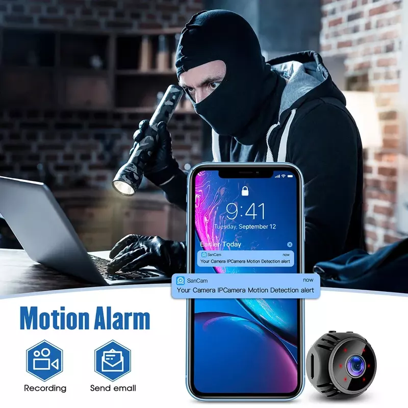 Mini Câmera de Vigilância Sem Fio, Segurança Doméstica Inteligente, HD 1080P, WiFi, Vídeo Segurança, Web Sensor Filmadora, W8