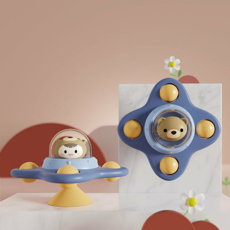 Mainan bayi cangkir hisap mainan Spinner untuk balita Beruang tangan Fidget Spinner mainan sensorik penghilang stres permainan bayi bergetar berputar