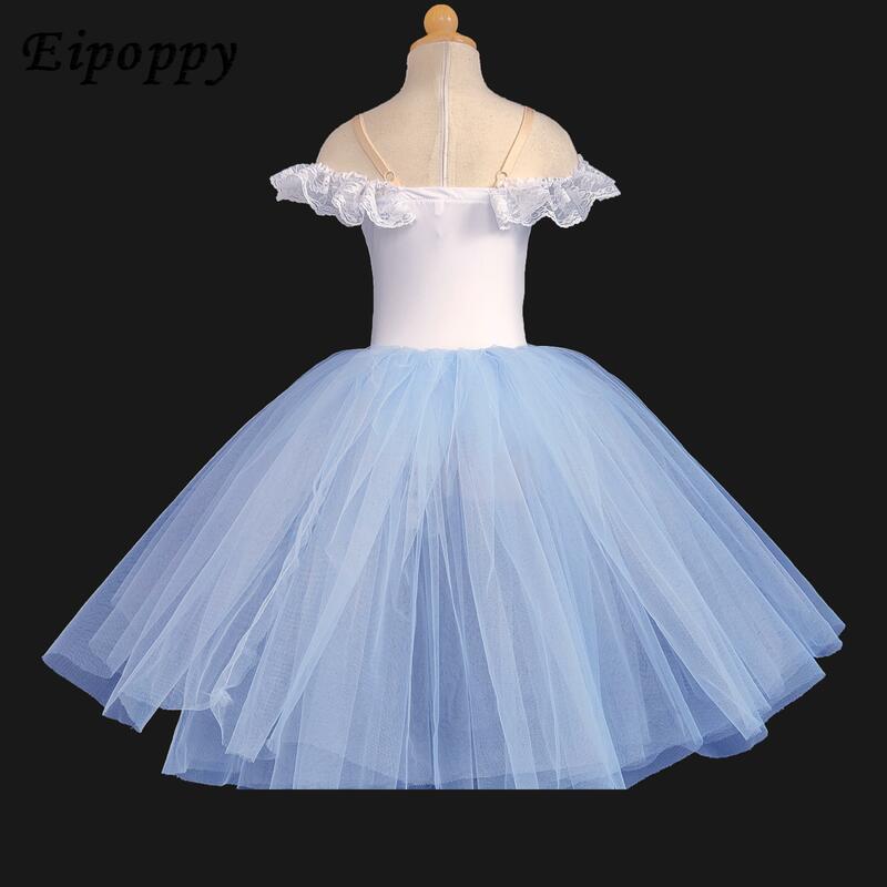 Fato de balé profissional azul para crianças e adultos, bailarina tutu clássica, princesa tutu, vestido longo de dança azul