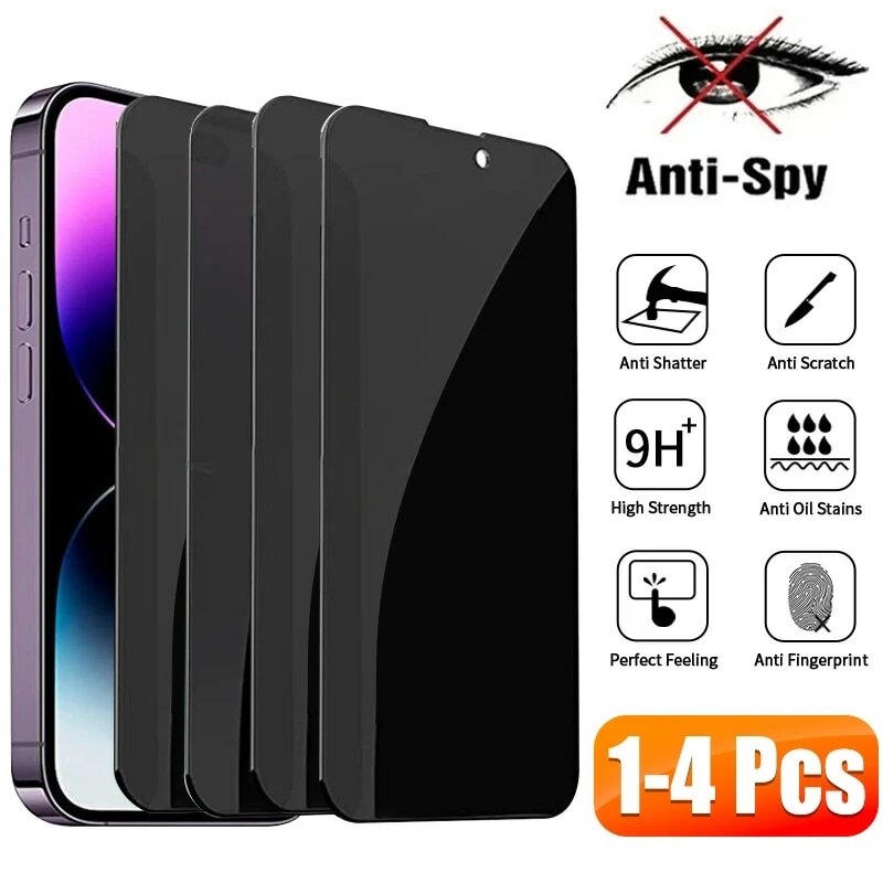 1-4pcs proteggi schermo Privacy per iPhone 15 13 11 12 14 Pro Max Mini 7 8 Plus vetro temperato Anti-spia per iphone X XS Max XR