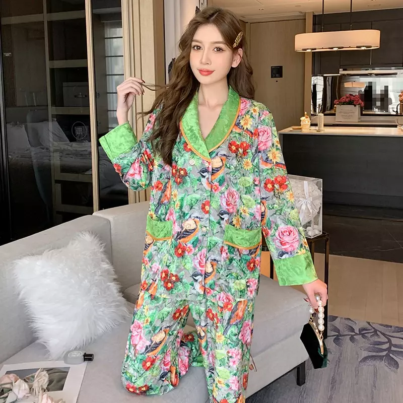Пижама женская, бархатная пижама с длинным рукавом, пижама, костюм с мультяшным принтом, модная Пижама высокого качества, можно носить на улице, домашняя пижама