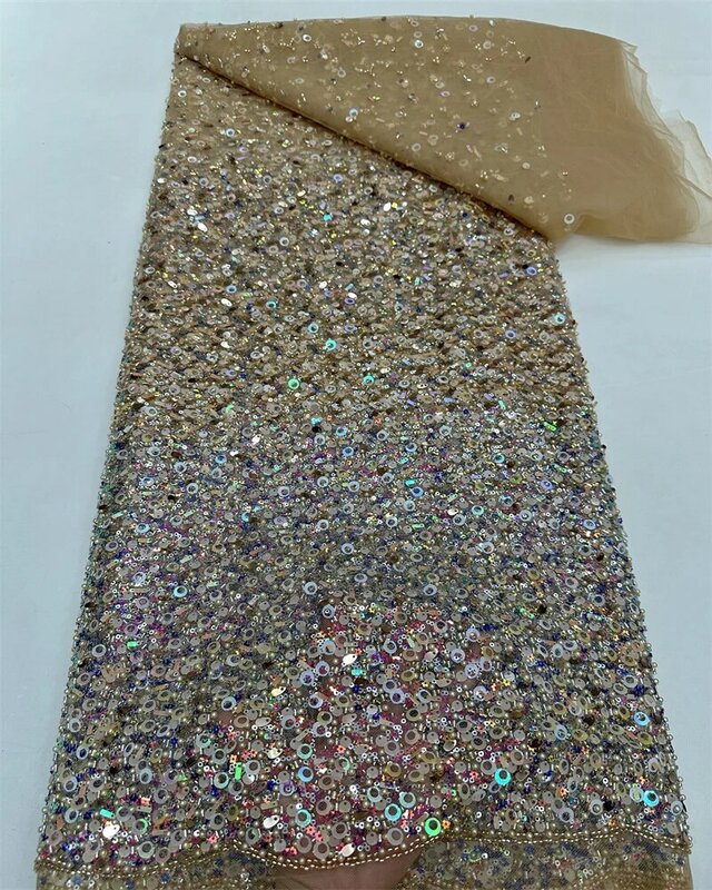 Tissu africain en dentelle de tulle brodé de perles pour femmes, maille française, paillettes de luxe, robe élégante, 3D, haute qualité, nouveauté, 2024