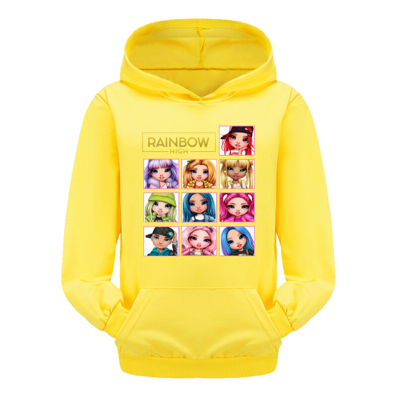 Rainbow High Hoodie Kids Long Sleeve Coats Baby Girls Hooded Pocket Clothes Toddler Boys Cartoon Sweatshirts Children Sweater
