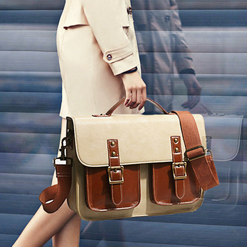 女性用本革ハンドバッグ,ショルダーストラップ付き14インチラップトップバッグ