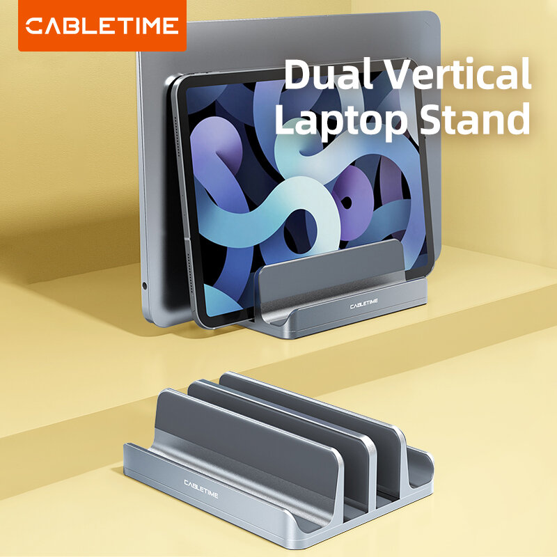 CABLETIME-맥북 프로 노트북 태블릿 홀드 C420 용 듀얼 버티컬 노트북 스탠드, 양극산화처리 알루미늄 방열 조절식 사이즈 조절 가능