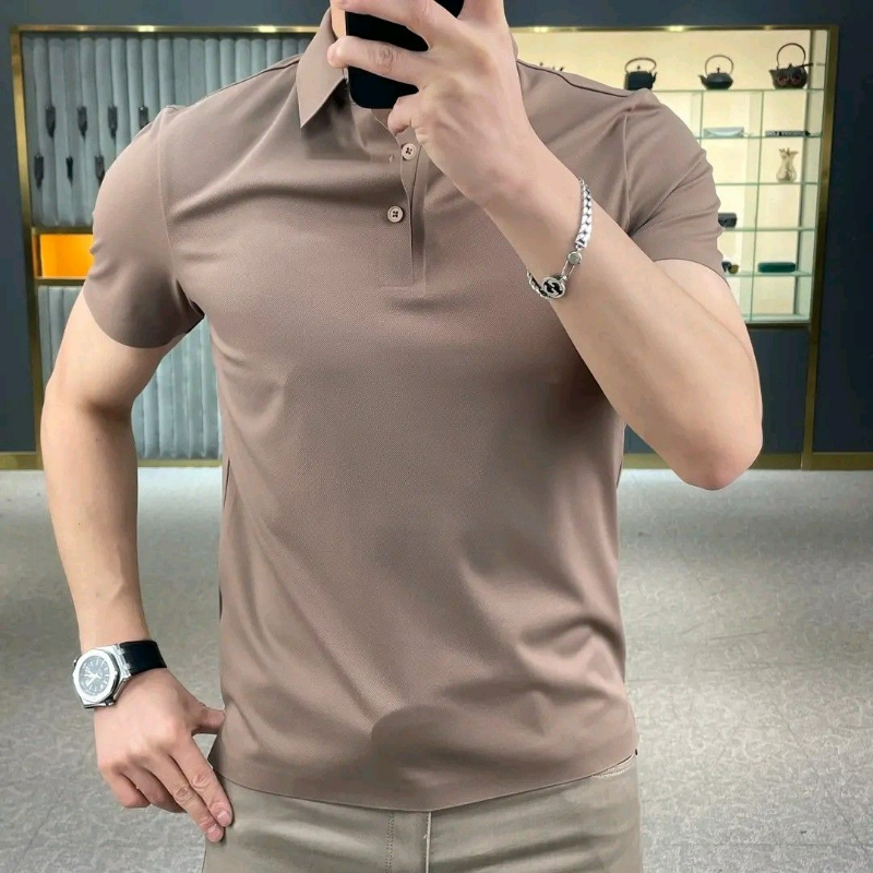 Summer New Korean Fashion Simple Lapel Polo Shirt Men's Solid Button Breathable Casual Versatile Trendy Thin Short Sleeved Top