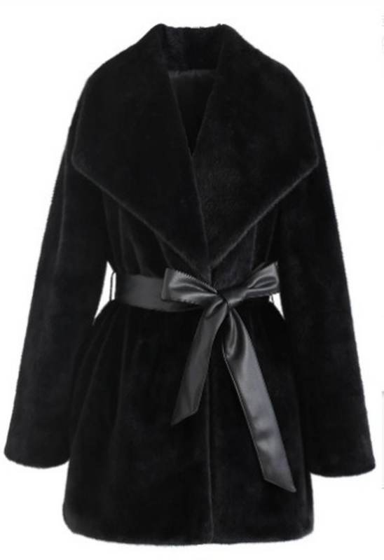 Manteau Long en fausse fourrure pour femme, veste d'hiver en fausse fourrure, couleur unie, manches longues