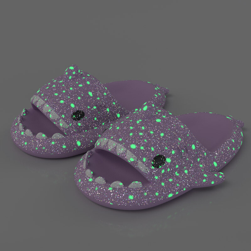 Klapki damskie Galaxy Glow Shark grube klapki męskie do łazienki do domu antypoślizgowe płaskie buty na świeżym powietrzu zabawne sandały dziecięce