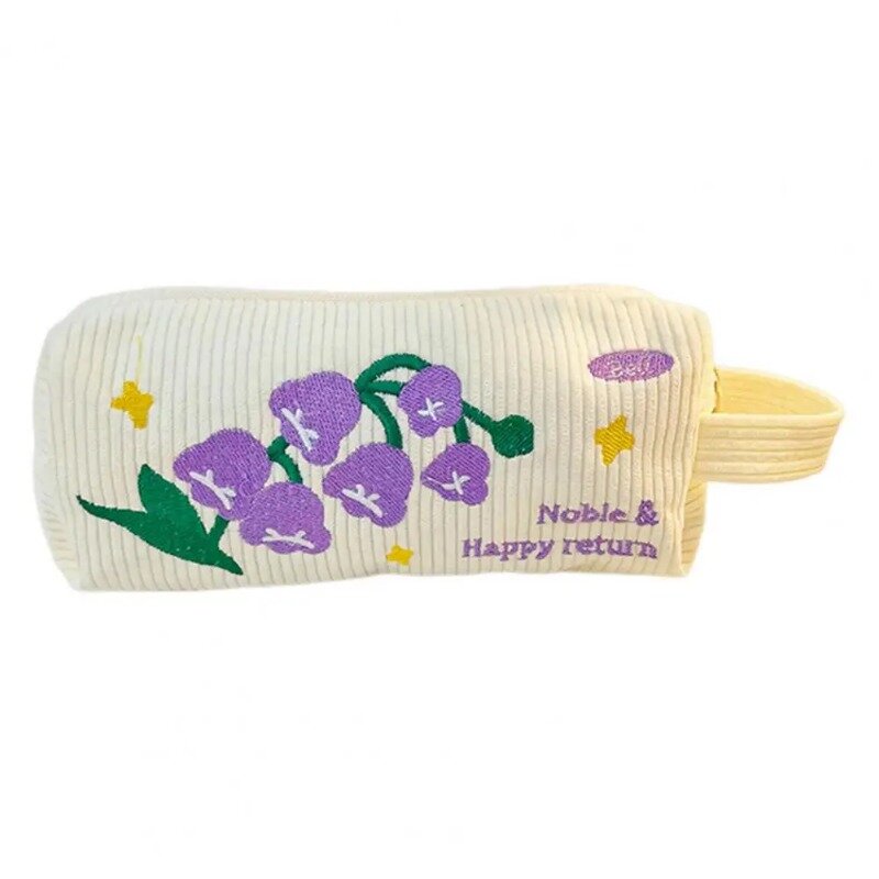 Embroidered Pencil Case with Handle Large Capacity Students Pen Storage Bag Pen Box Pencil Bag