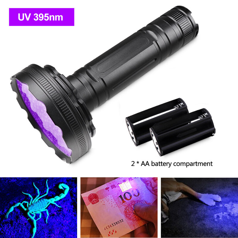UV 128LED Light Purple Light Ultra Violet UV LED Flashlight 395nm UltraViolet Flashlight LED Aluminum Alloy Torch Lamp