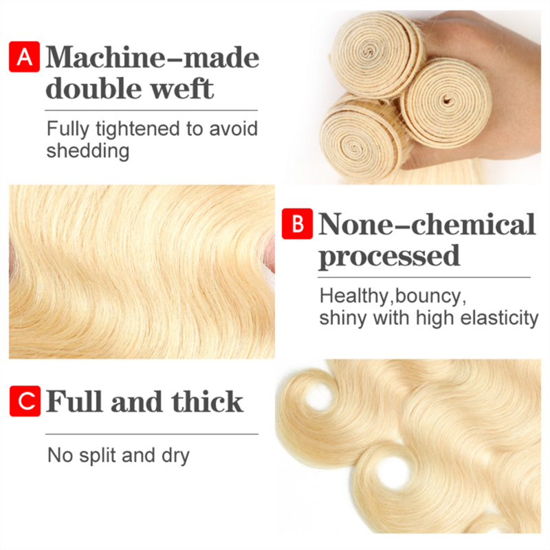 Honey-extensiones de cabello humano ondulado para mujer, mechones de pelo Remy brasileño de Color rubio 613, de 10 a 40 pulgadas, 1/3/4 mechones