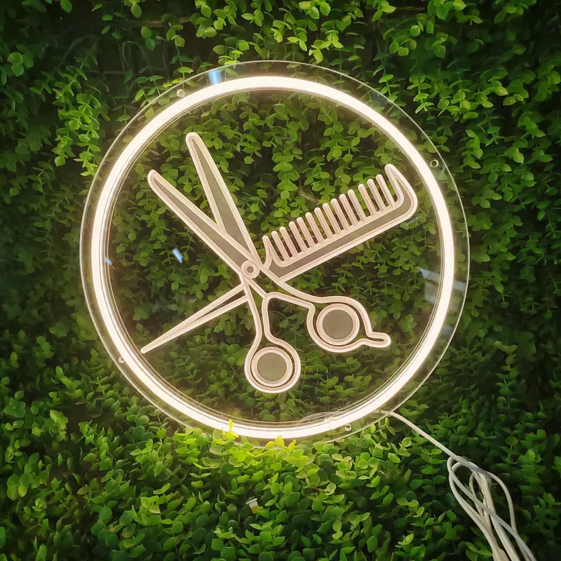 LED Neon Lights Barber Shop Neon Sign Lights Hair Salon Open Neon LED Sign Scissors Hair Room Decor Wall Welcome Sign Light Up