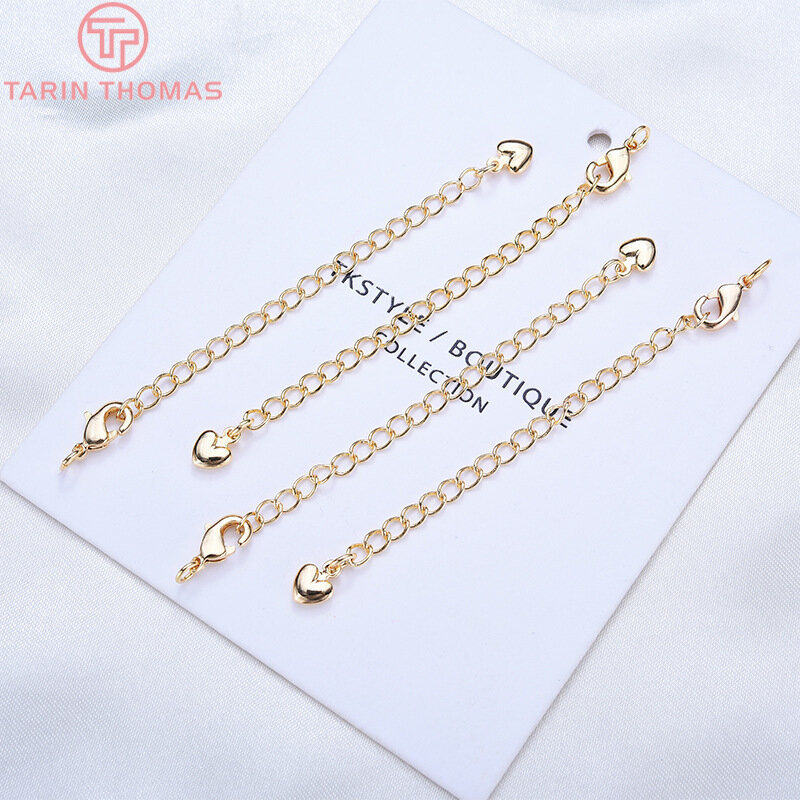 (3564)6PCS Full length 85MM 24K Gold Color Plated Brass Extender Chain with Lobster Clasps High Quality Jewelry Accessories