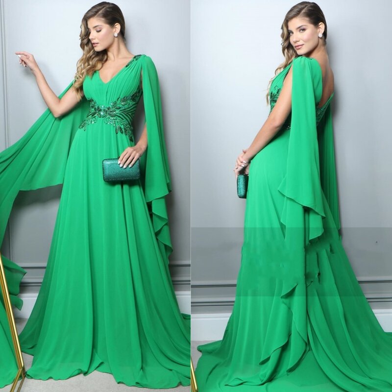 Prom Dress Evening Jersey Beading Draped Quinceanera A-line V-neck Bespoke Occasion Gown Long Dresses Saudi Arabia  