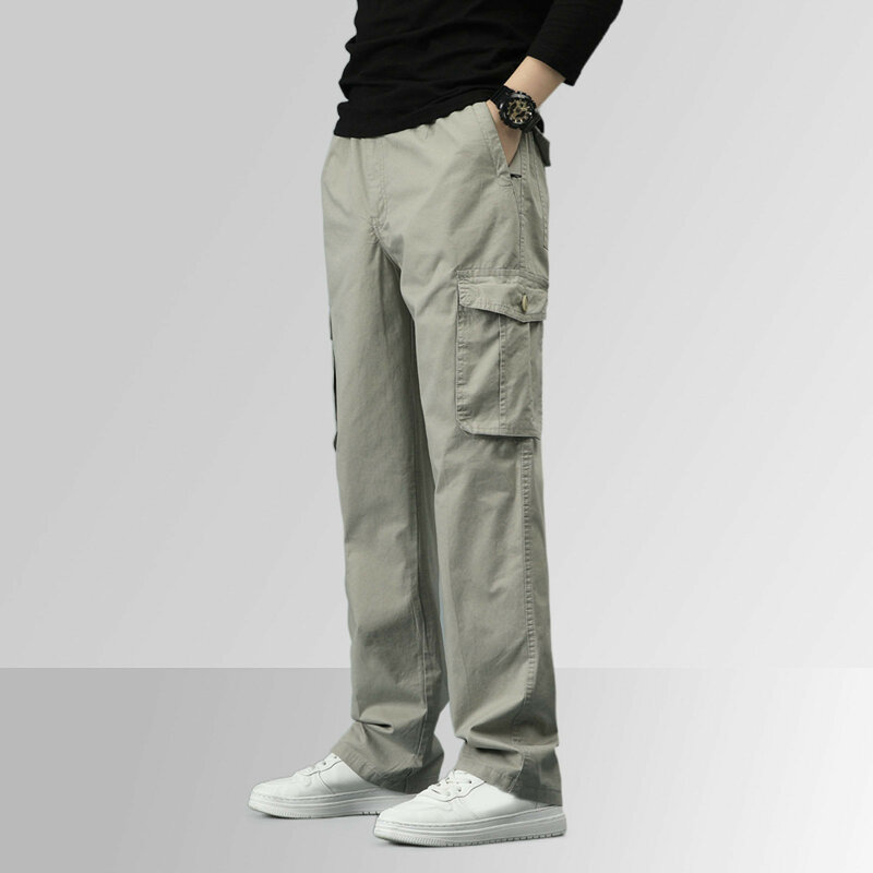 Брюки-карго мужские прямые с множеством карманов, свободные штаны для фитнеса, спецодежда, повседневные хлопковые длинные тактические брюки, лето 2024