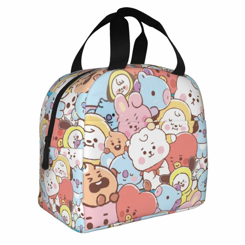 Kpop Cartoon Insulated Lunch Bag Portable Kawaii Music Meal Container Thermal Bag Tote Lunch Box College Picnic Bento Pouch