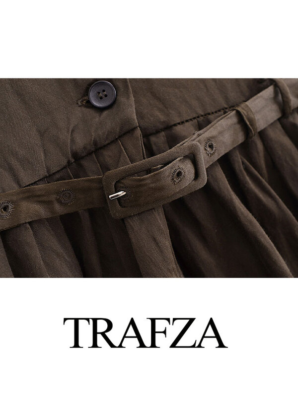 Trafza-女性用半袖ストレッチワークドレス,プリーツ,ラウンドカラー,Vネック,サマーファッションの装飾