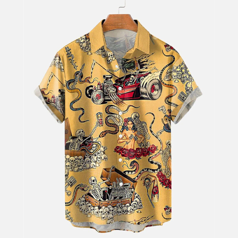Zomer 3d Mode Casual Hot Selling Schedel Serie Afdrukken Hawaiian Heren Shirt Met Korte Mouwen