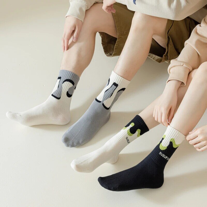 Хлопковые носки-гребни AB, носки-трубы средней длины с геометрическим рисунком животных, модные уличные носки для мужчин и женщин