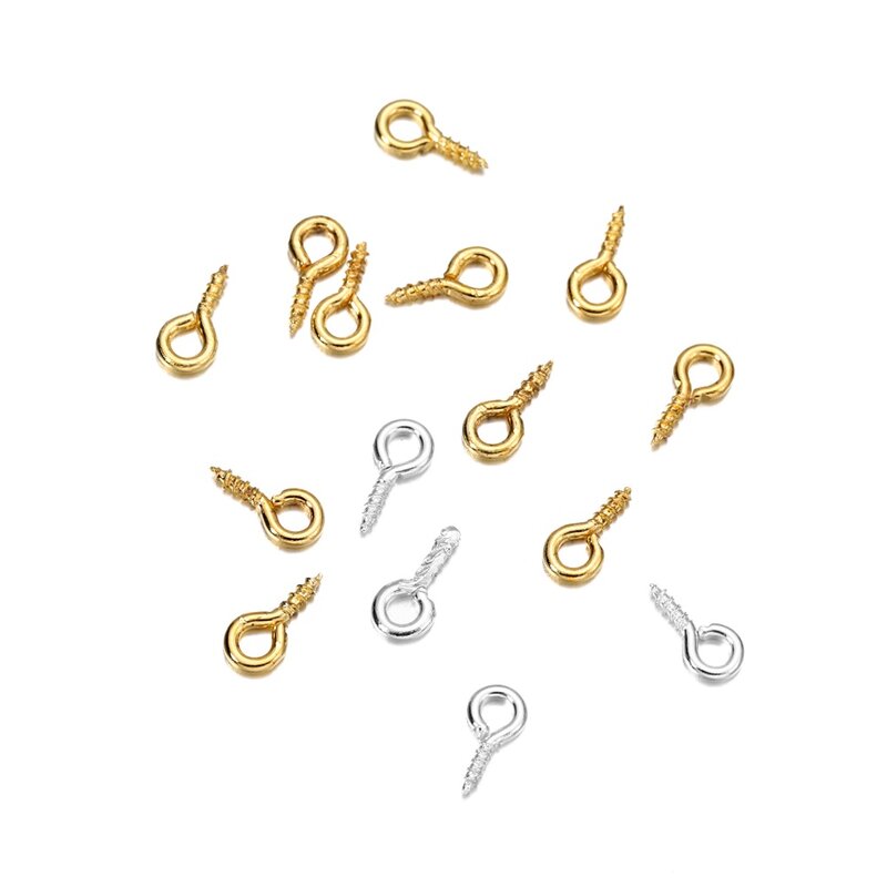 100-200pcs Small Tiny Mini Eye Pins Eyepins Hooks Eyelets Screw Threaded Gold Clasps Hooks Jewelry Findings For Making DIY