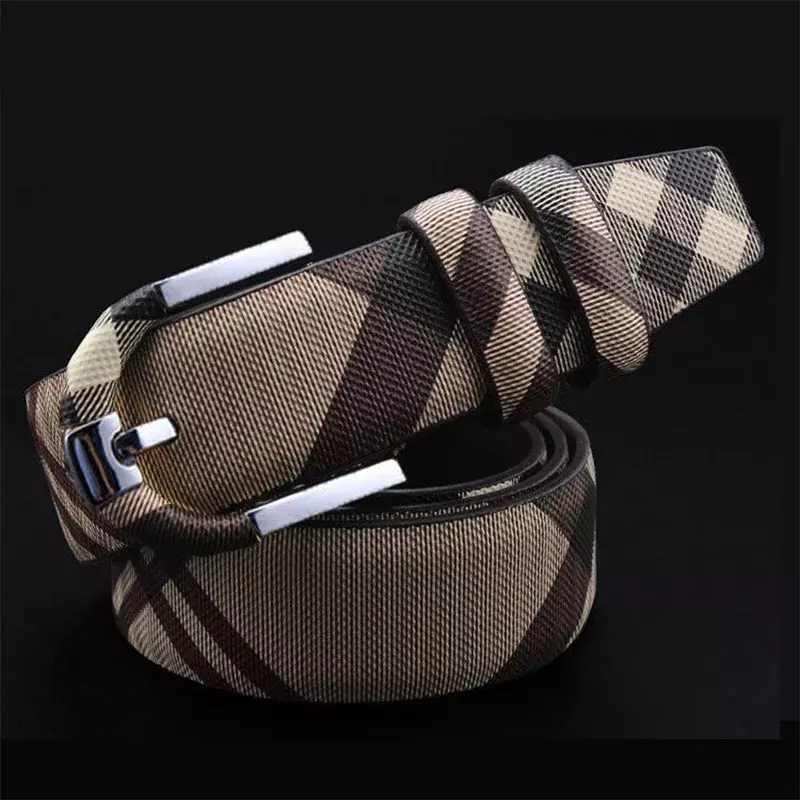 2024 New Youth Couple Checkered Men's and Women's Leisure Needle Buckle Belt with Leather Button Fashionable Business Belt
