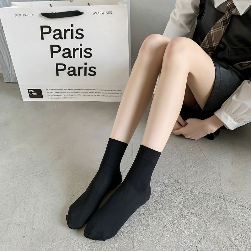 Calcetines de terciopelo para mujer, medias ultrafinas jk, media pierna, sobre la rodilla, seda negra