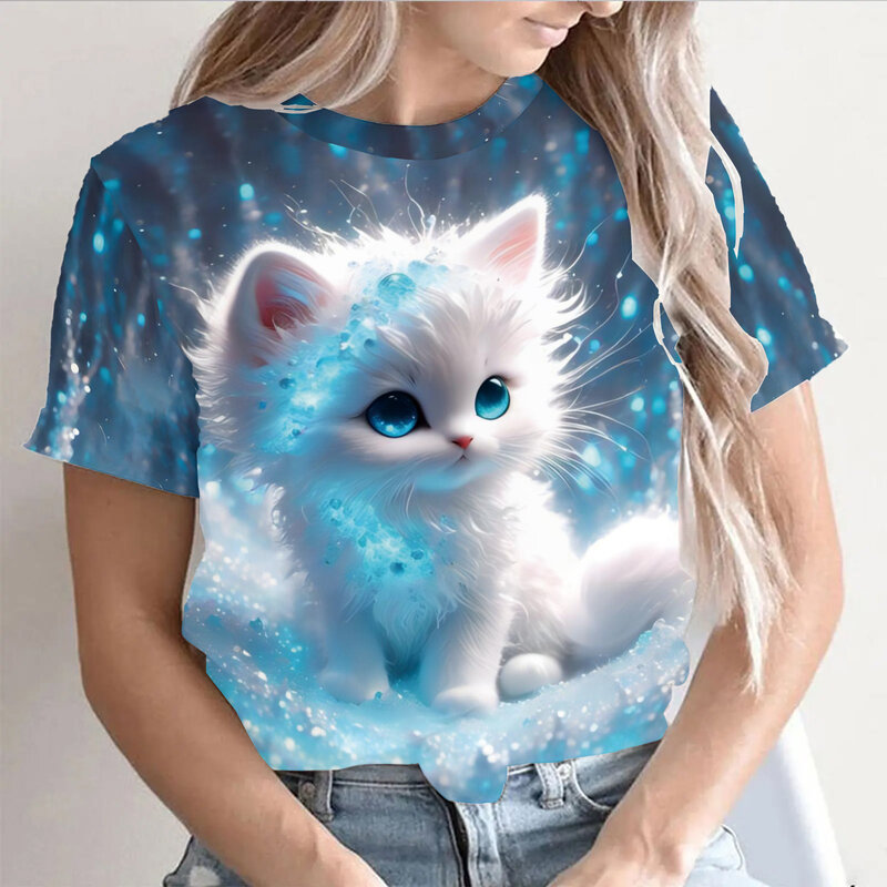 Mode Damen T-Shirt 3d kawaii Katze drucken T-Shirts Tops neue Harujuku Tier Kurzarm T-Shirt übergroße lose Frau Kleidung
