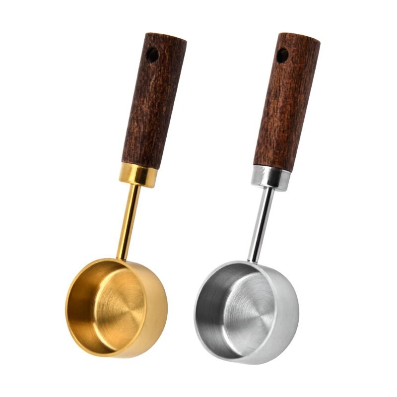 Wooden Handle Measuring Spoon New 10ml Stainless Steel Coffee Spoon Milk Powder Coffee Powder Tea Scoop Home
