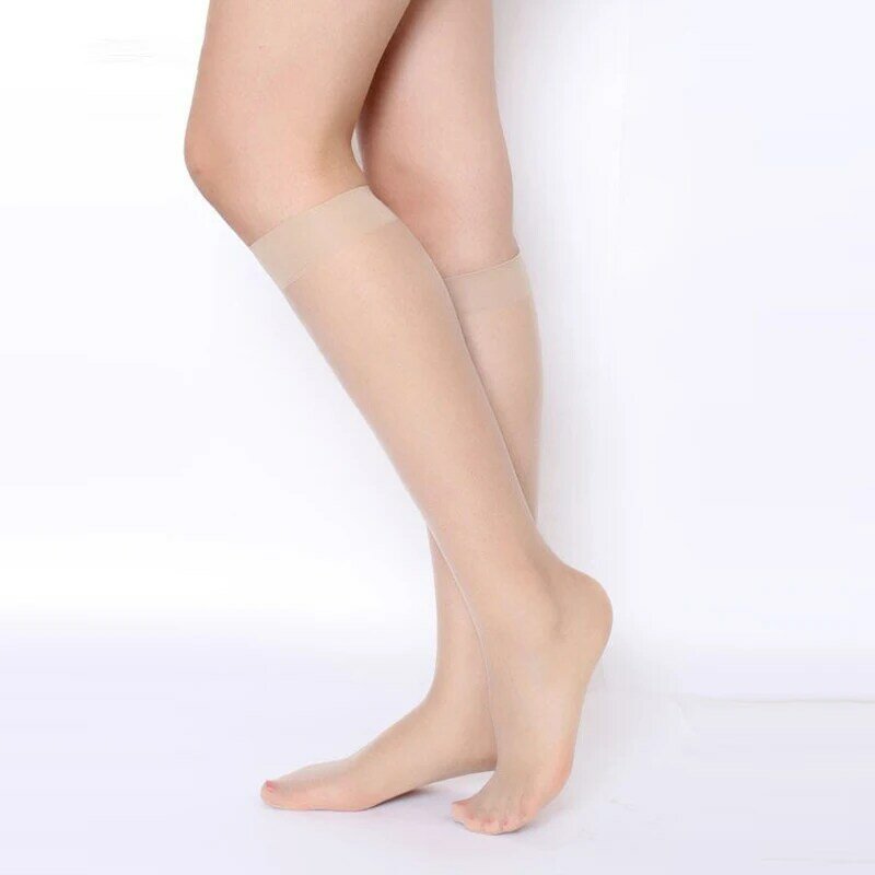 Medias transparentes de encaje para mujer, medias por encima de la rodilla de nailon, Color negro, 1 par
