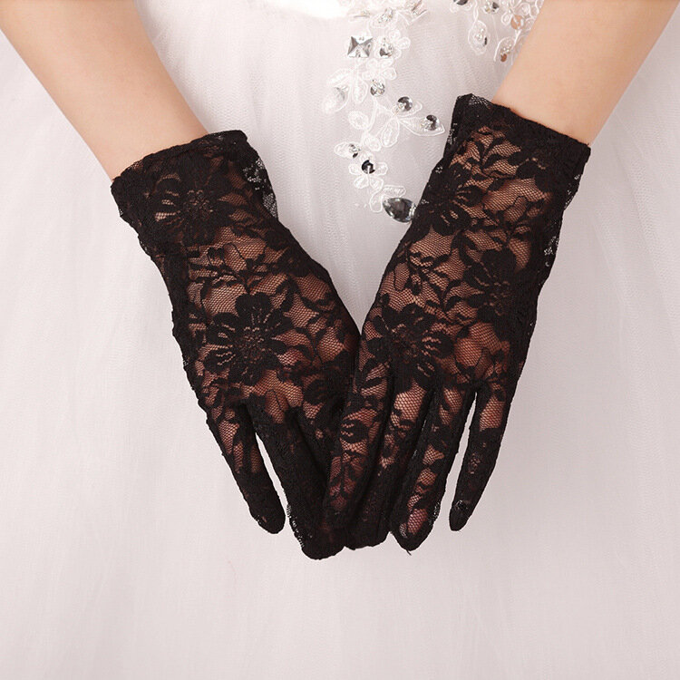 白い短いレースの手袋,結婚式のドレスのアクセサリー,ベージュ,黒,日焼け止め