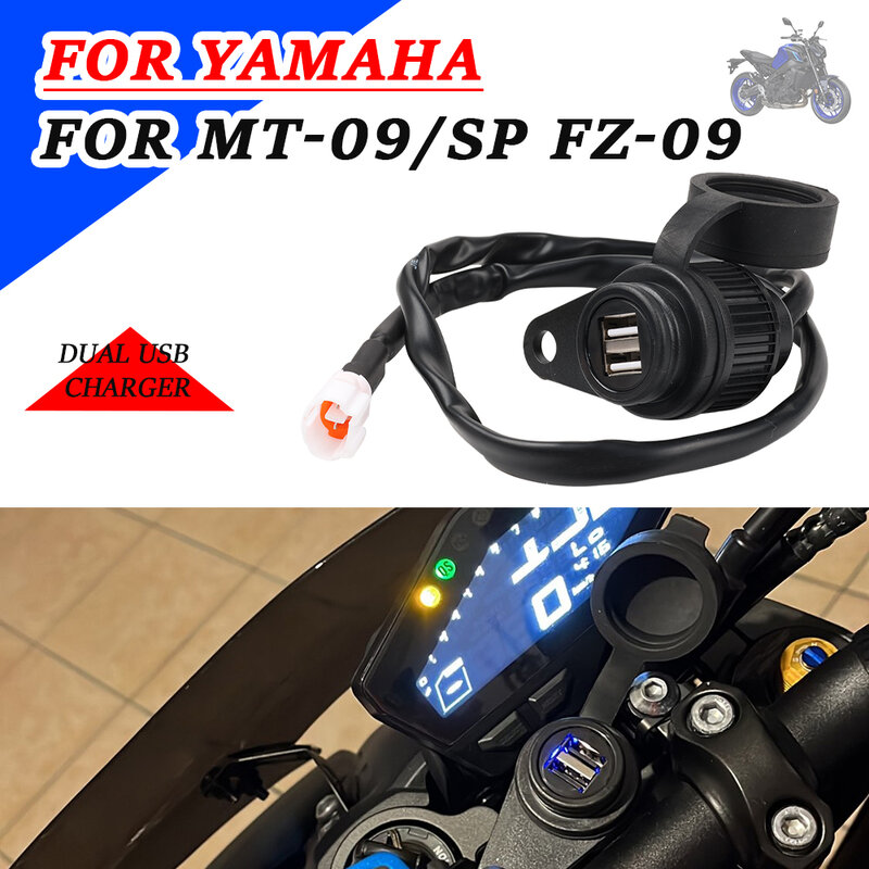 Motorcycle Accessories 12V DV Double USB Charger Adapter Socket Converter For Yamaha MT09 SP FZ-09 FZ09 MT-09 2019 2022 2023