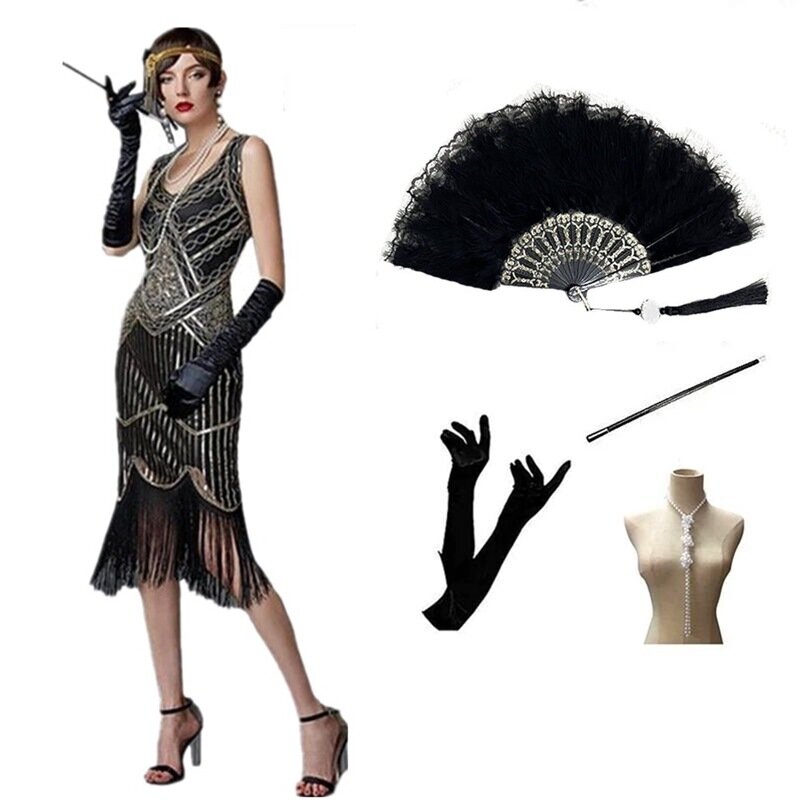 Nowa odzież damska 1920 Retro duży rozmiar socjaliczny Temperament wyszywana koralikami na bal sukienka frędzle, cekiny sukienka