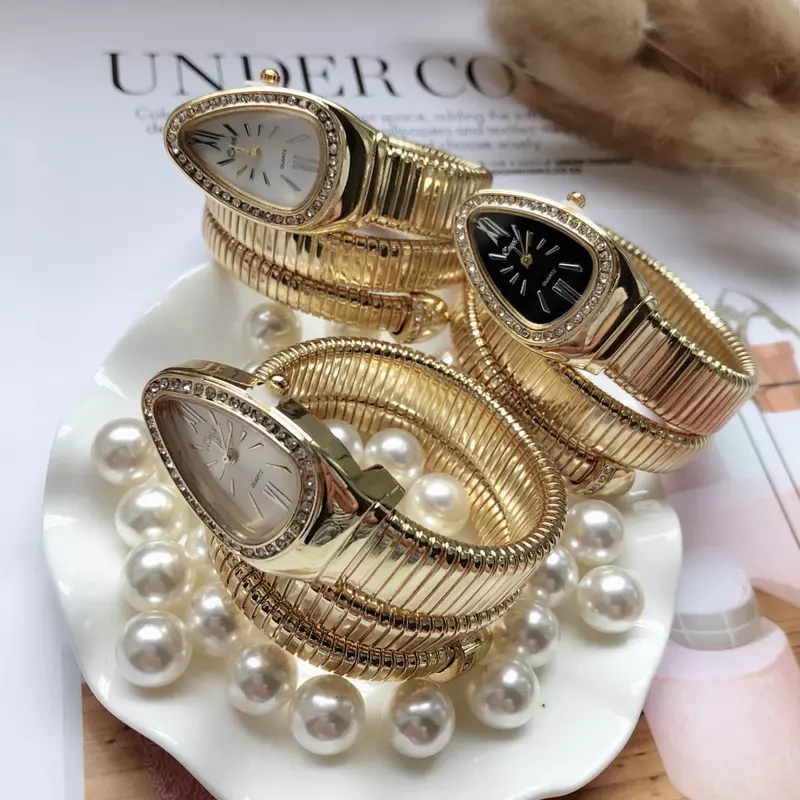 Neue Frauen Luxusmarke Uhr Schlange Quarz Damen Gold Uhr Diamant Armbanduhr weibliche Mode Armband Uhren Uhr Reloj Mujer