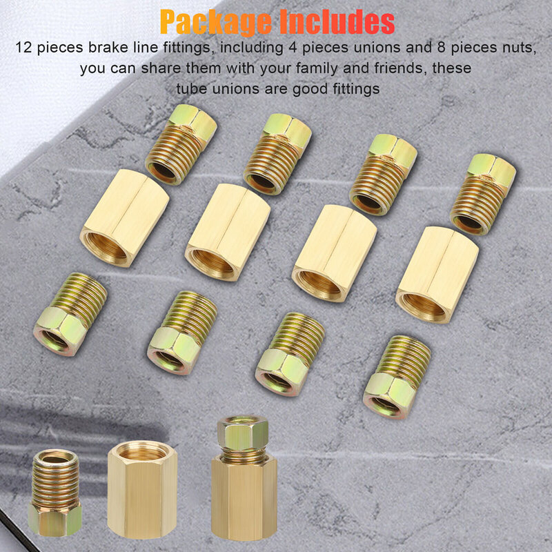 4 Sets 3/16" OD Hydraulic Brake Lines Pipe 33 X 10mm Brass Brake Line Union Fittings Straight Reducer Compression Kits Connector