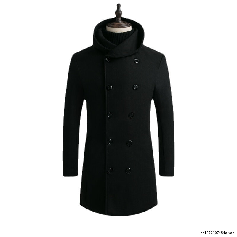 남성용 롱 트렌치 코트 재킷, 부티크 울 코트, 브랜드 남성 슬림 모직 바람막이 재킷, 가을 겨울 패션