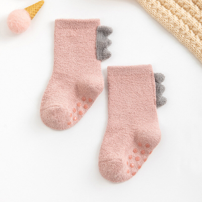 Hot Baby Socks 0-3 Years Old Baby Socks Non-Slip Floor  Coral Velvet Thickened Dinosaur Children