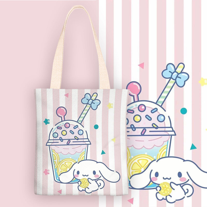 Sanrio-Bolsos de hombro de Hello Kitty, bolsa de lona de Cinnamoroll Kuromi, Pochacco para estudiantes, Pompón, mochila de mano con melodía