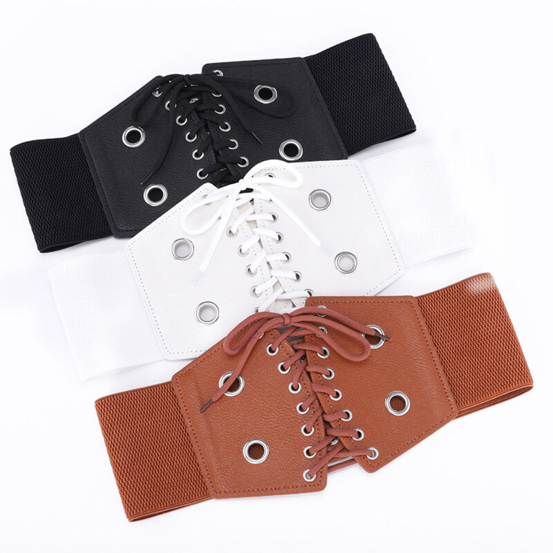 Cintura ultra larga para mulheres, cinch elástico, cintura alta, rebite, cintura feminina, casaco e vestido, cordões dianteiros