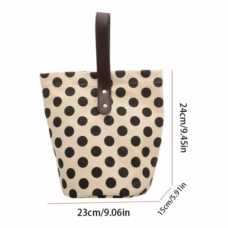 Lattice Polka Dot Canvas Bucket Bag Portable Large Capacity Wave Point Korean Style Handbag Outdoor