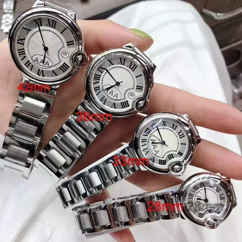 Luxury Mens Womens Ballon Quartz Watch Stainless Steel Fashion White Blue Wristwatch 28mm 36mm