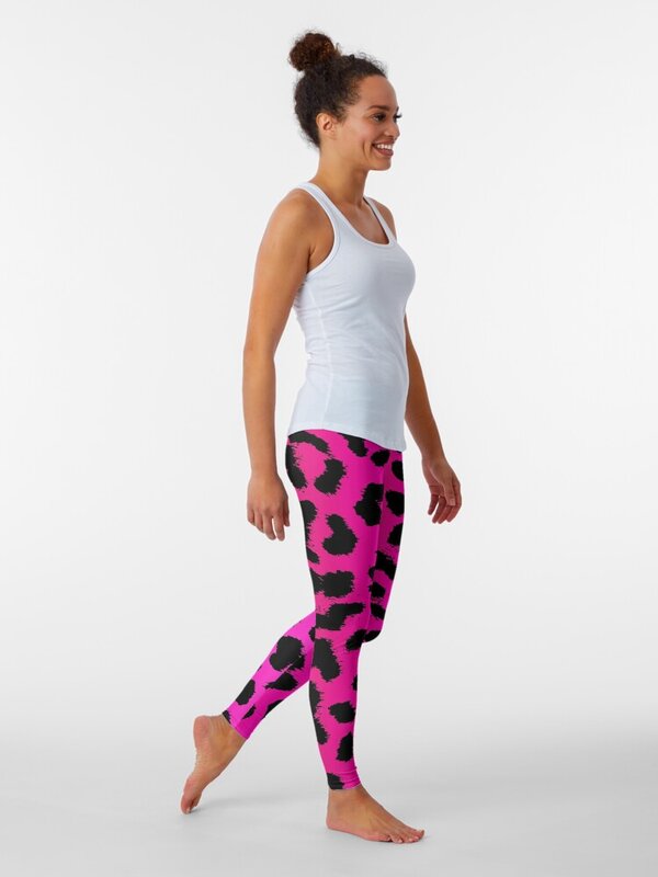 Leggings com padrão leopardo rosa para mulheres, design rosa leão e chita, roupas de ginástica